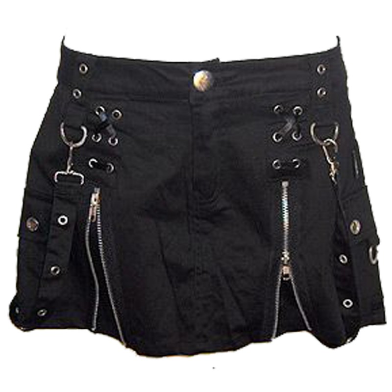 Women Black Mini Skirt Front Double Zipper Women Gothic Short Bondage Skirt